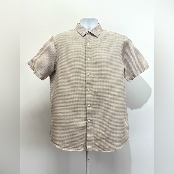 HART SCHAFFNER MARX Men’s tan and white check short sleeve shirt size L. - Picture 5 of 12